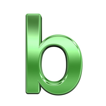 One lower case letter from shiny green alphabet set, isolated on white. Computer generated 3D photo rendering.