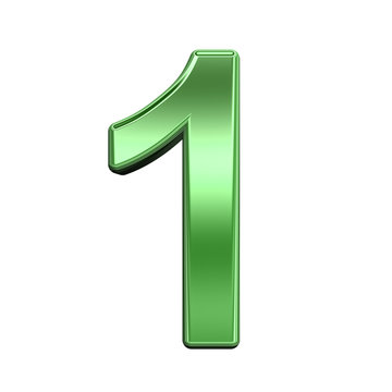 One digit from shiny green alphabet set, isolated on white. Computer generated 3D photo rendering.
