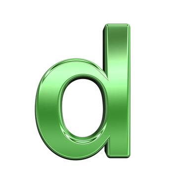 One lower case letter from shiny green alphabet set, isolated on white. Computer generated 3D photo rendering.