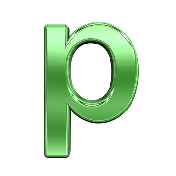 One lower case letter from shiny green alphabet set, isolated on white. Computer generated 3D photo rendering.