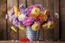 Still Life With A Bouquet Of Chrysanthemums.