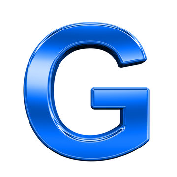 One letter from shiny blue alphabet set, isolated on white. Computer generated 3D photo rendering.