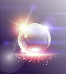 absctract background. transparent glass sphere with bright lights