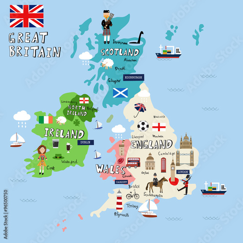 Plakat na zamówienie Great Britain picture Map vector illustration EPS10.