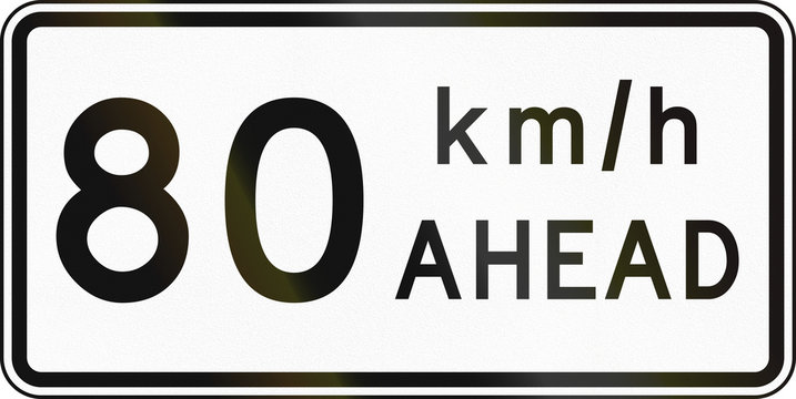 New Zealand road sign - Road works speed limit ahead, 80 kmh