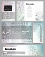 Set of business templates for presentation, brochure, flyer or booklet. Abstract vector background digital technologies, cyber space