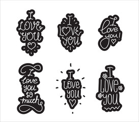 Wall Mural - I love you hand drawn lettering inscription set. Vector isolated typography design element for greeting cards, posters and print invitations