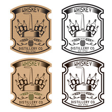 Vintage Vector Labels Of Whiskey With Copper Whiskey Still