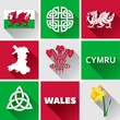Wales Glossy Icon Set.
Set of vector graphic flat icons representing symbols and landmarks of Wales.