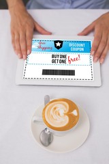 Poster - Composite image of digital tablet and coffee on table