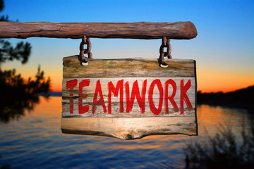 Teamwork motivational phrase sign