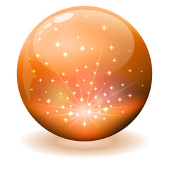 Wall Mural - Glossy orange sphere with sparks inside.