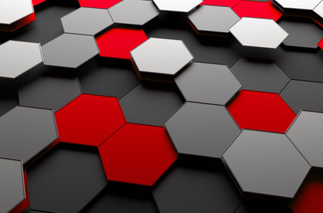 Poster - Abstract 3D Rendering of Surface with Hexagons.