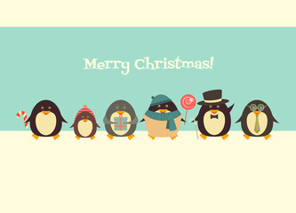 Poster - Merry Christmas greetings with penguins