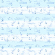 © inna72 - Seamless pattern. Anchor and blue lines. Watercolor illustration.
