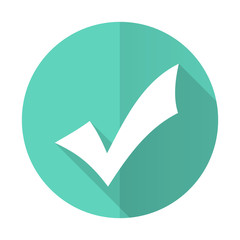 Fototapete - accept blue flat desgn circle icon with long shadow on white background