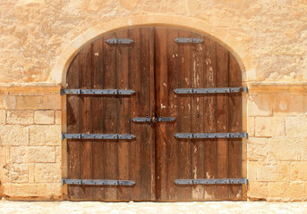 Canvas Print - Old weathered brown wooden vintage gate