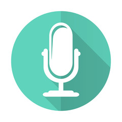 Fototapete - microphone blue flat desgn circle icon with long shadow on white background