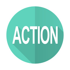 Aufkleber - action blue flat desgn circle icon with long shadow on white background