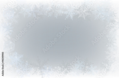 Fotografía Border of various snowflakes on light grey background.