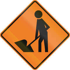 Wall Mural - New Zealand road sign - Road Workers ahead, use extra caution