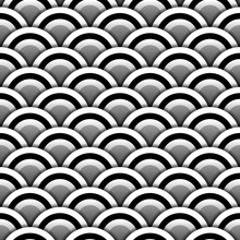 Paper Circles With Shadow In Black And White Seamless Pattern, Vector