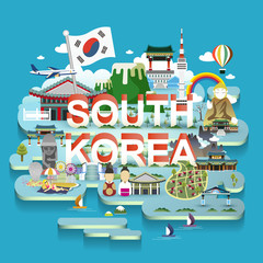 Wall Mural - South Korea travel map