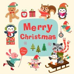 Wall Mural - Set of cute cartoon christmas characters. Vector illustration.