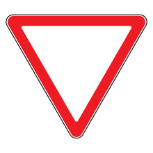Road Sign Give Way Isolated. Design Yield Triangular Icon. Priority Of Traffic Sign. Blank Triangular Road Sign. Road Symbol Design On White Background. Vector Illustration