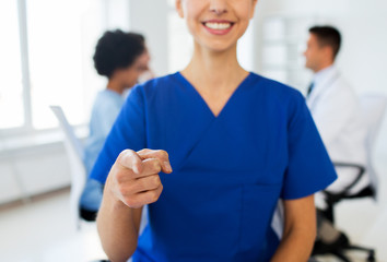 Sticker - close up of nurse pointing on you at hospital