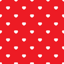 White Hearts Seamless Pattern On Red Background. Fashion Love Graphics Design. Modern Stylish Texture. Valentine Day Print Concept. Template For Fabric, Background, Wallpaper, Etc. Vector Illustration