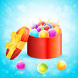 Gift box with christmas balls vector background