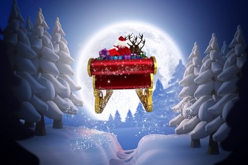 Poster - Composite image of santa flying his sleigh