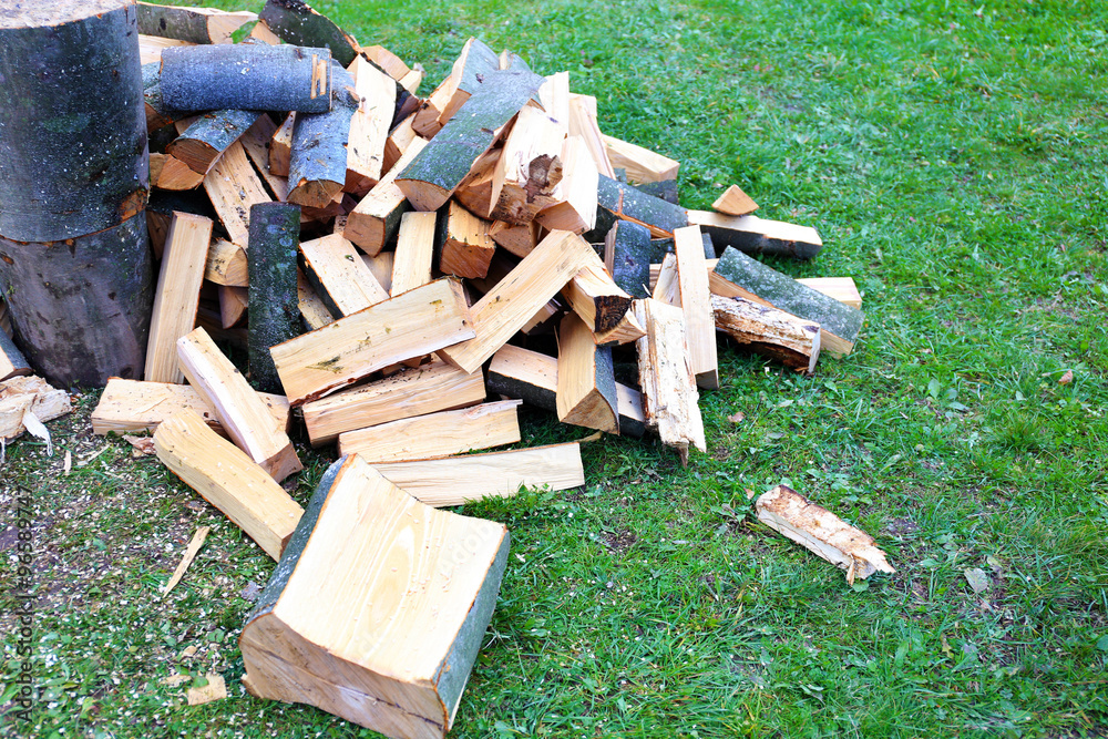 Cut firewood on grass