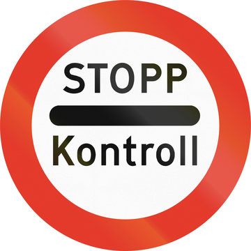 Norwegian regulatory road sign - Stop for control