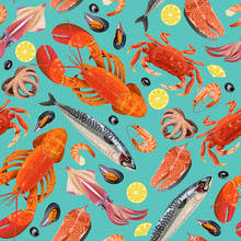 Seafood Seamless Background