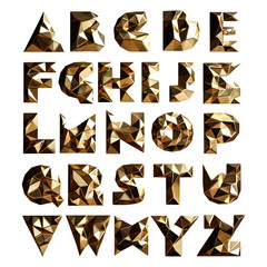 3d set gold geometric shapes alphabet letters