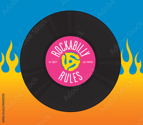 Rockabilly Rules Record Vector design featuring illustration of 45 rpm ...