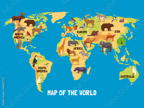 Obraz w ramie Animals World Map