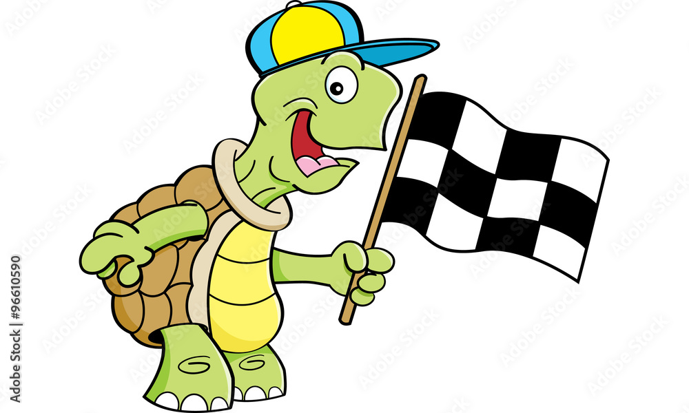Cartoon illustration of a turtle waving a checkered flag. Stock Vector ...