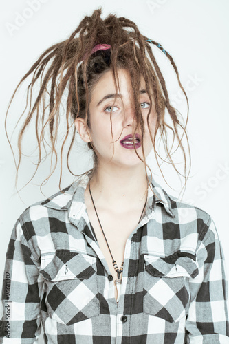 Real Caucasian Woman With Dreadlocks Hairstyle Funny Cheerful