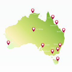 Aufkleber - Australia map with markers on the map of big cities