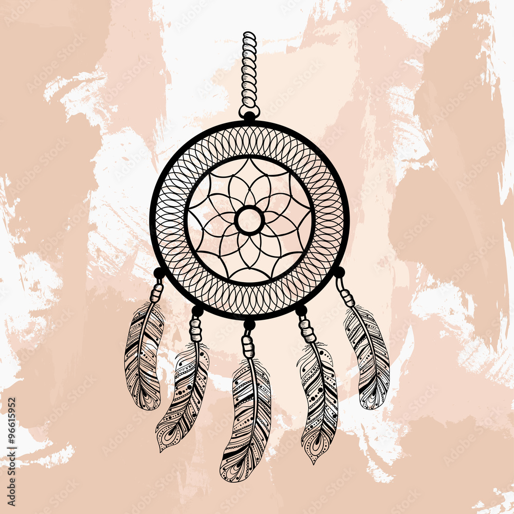 Boho dream catcher, tattoo design in doodle style. Ornamental tr Stock  Vector | Adobe Stock, image size:1000x1000