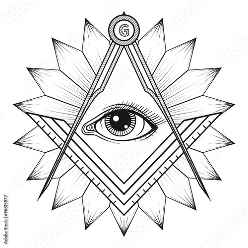 Fotografia, Obraz Masonic square and compass symbol, Freemason sacred society embl