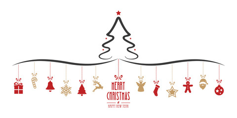 Sticker - christmas tree hanging decoration elements isolated background