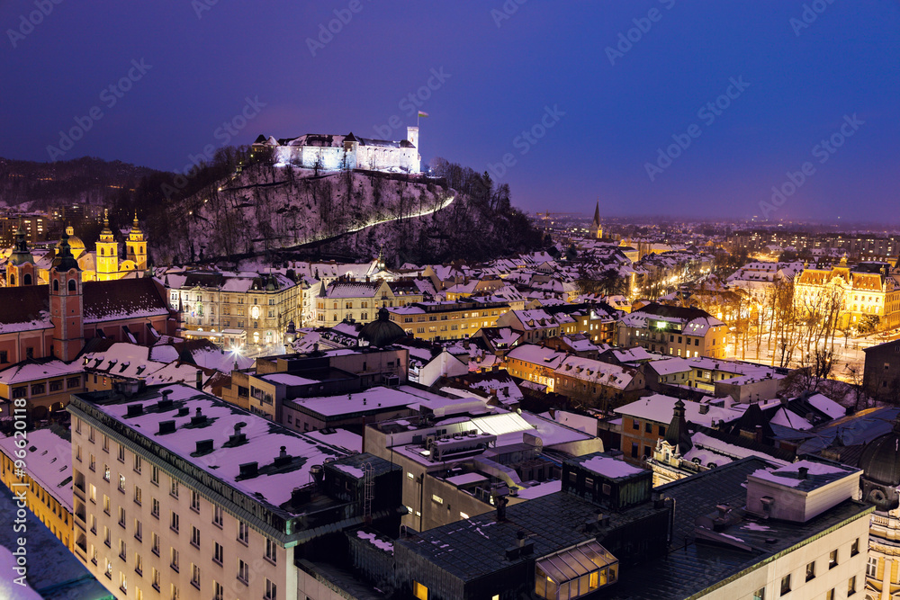 Obraz na płótnie Evening panorama of Ljubljana w salonie