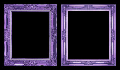 Canvas Print - collection 2 antique purple frame isolated on black background,