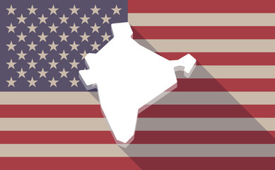 Long shadow vector USA flag icon with  a map of India