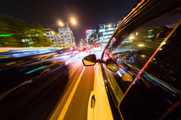 Night city from the car back view.