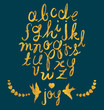Hand Drawn Gold Foil Letters, Birds, and Hearts Vector Set